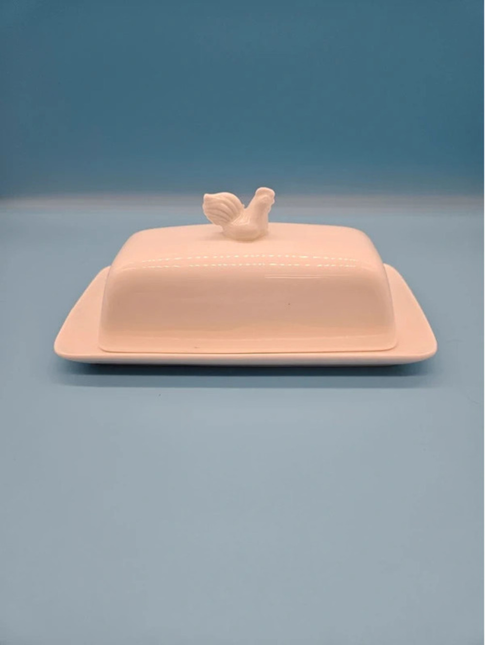White Ceramic Rooster Covered Butter Dish - Picture 1 of 2